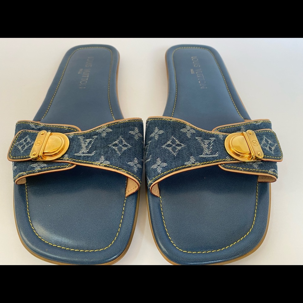Louis Vuitton Monogram Denim Slides Sandals